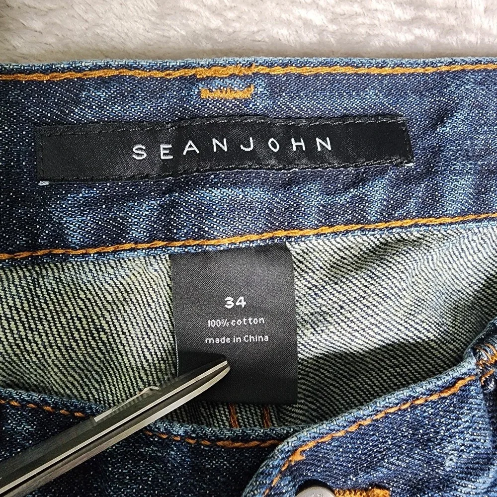 Sean John Men's Jeans 34x34 Straight 100% Cotton Denim Y2K Street Wear Distress